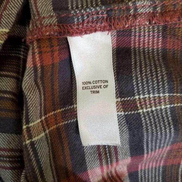 Melrose & Market Plaid Long Sleeve Button Down Blouse Womens Size M Brown Tan - Picture 8 of 9